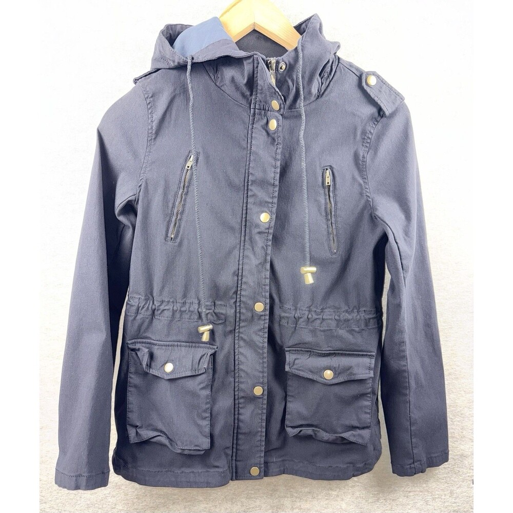 Eden Society Women’s Size M Black Utility Cargo Jacket Drawstring Waist Hooded